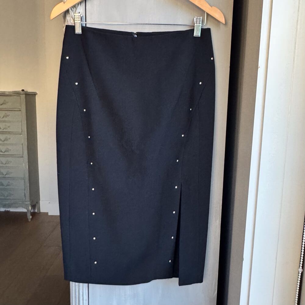 White House Black Market Black Pencil Skirt Sz 6 Gold Stud Embellishments